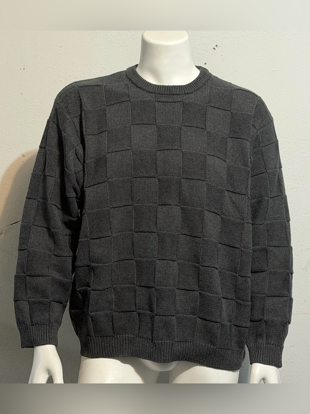 Roundtree & Yorke TallMan washed checkerboard design crew neck Sweater Sz 3XL